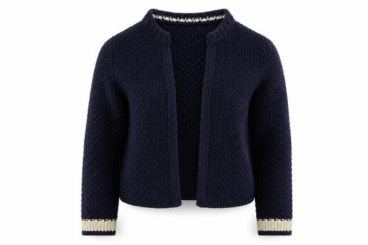 Boden Women Blue Wool Blend Metallic Trim Open Cardigan S