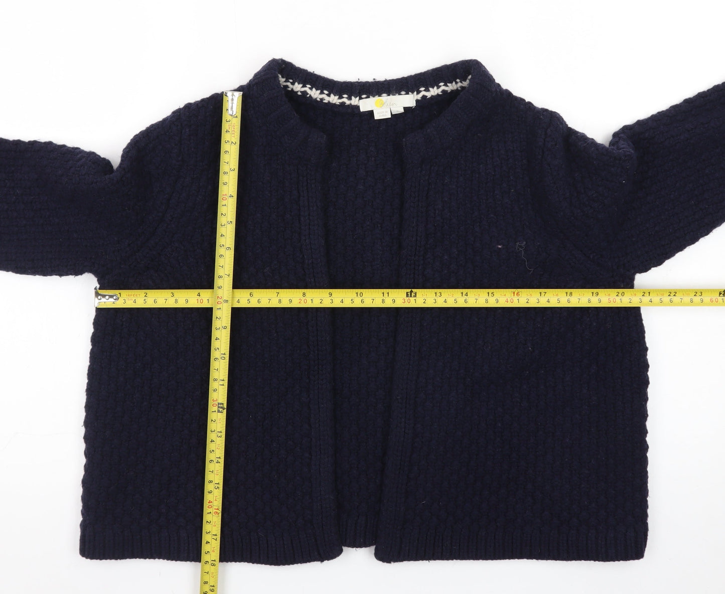 Boden Women Blue Wool Blend Metallic Trim Open Cardigan S