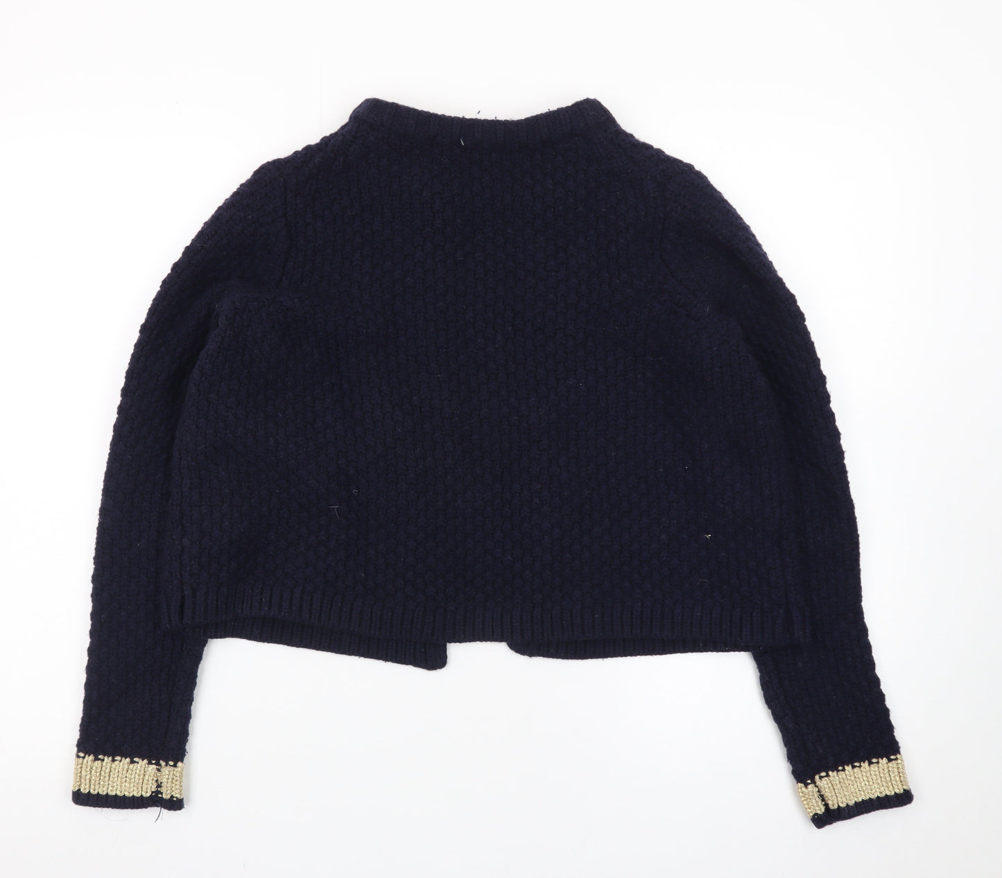 Boden Women Blue Wool Blend Metallic Trim Open Cardigan S