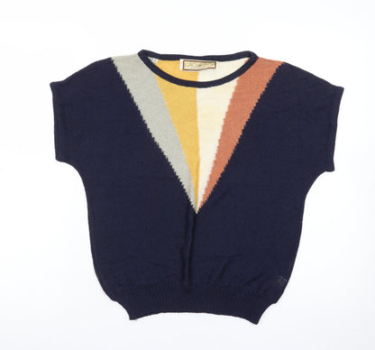 Cache D'or Womens Multicoloured Retro Short Sleeve Knit Jumper Size S
