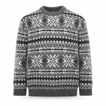 Easy Men's Grey Fair Isle Wool Blend Crew Neck Jumper XL