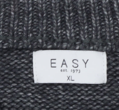 EASY Men's Grey Fair Isle Wool Blend Crew Neck Jumper XL