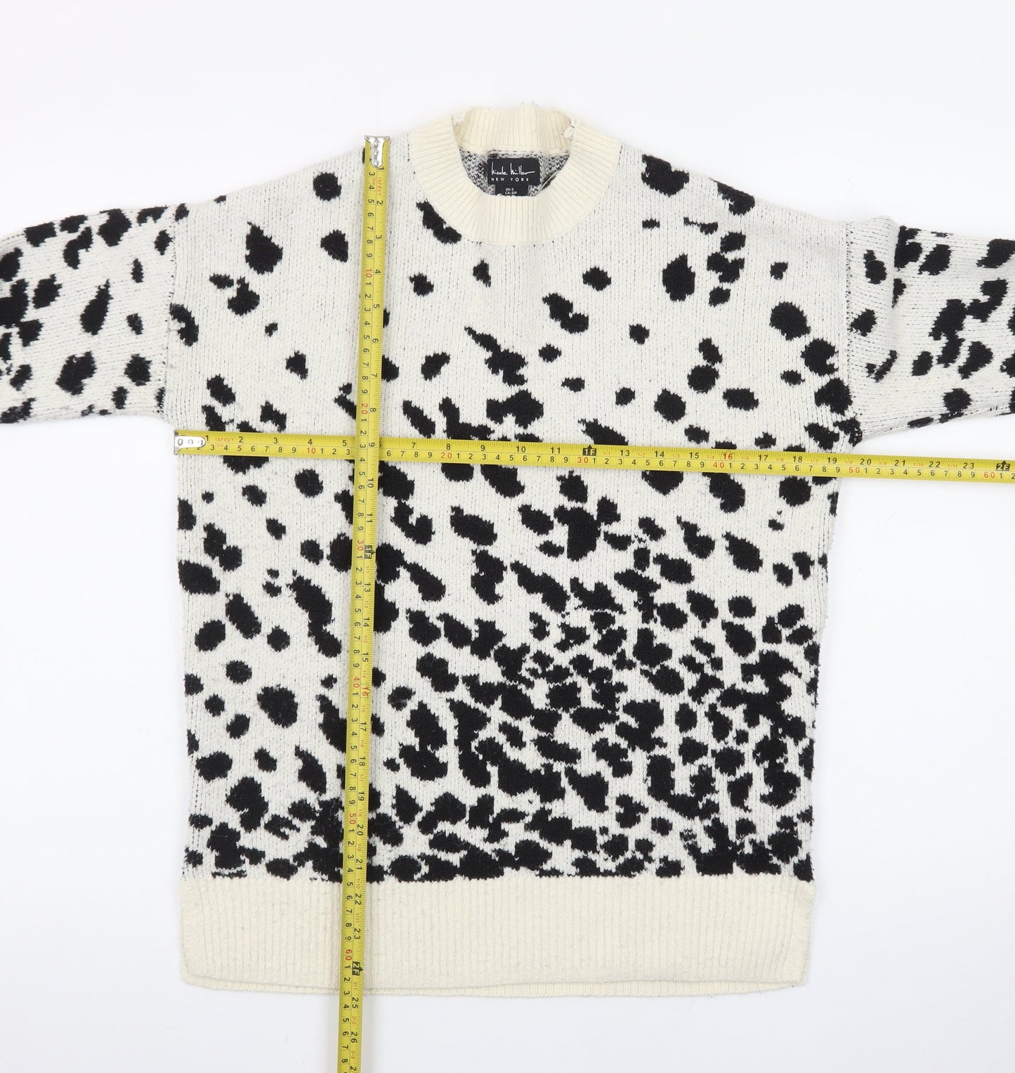 Nicole Miller Women’s Black & White Animal Print Knit Jumper Size S