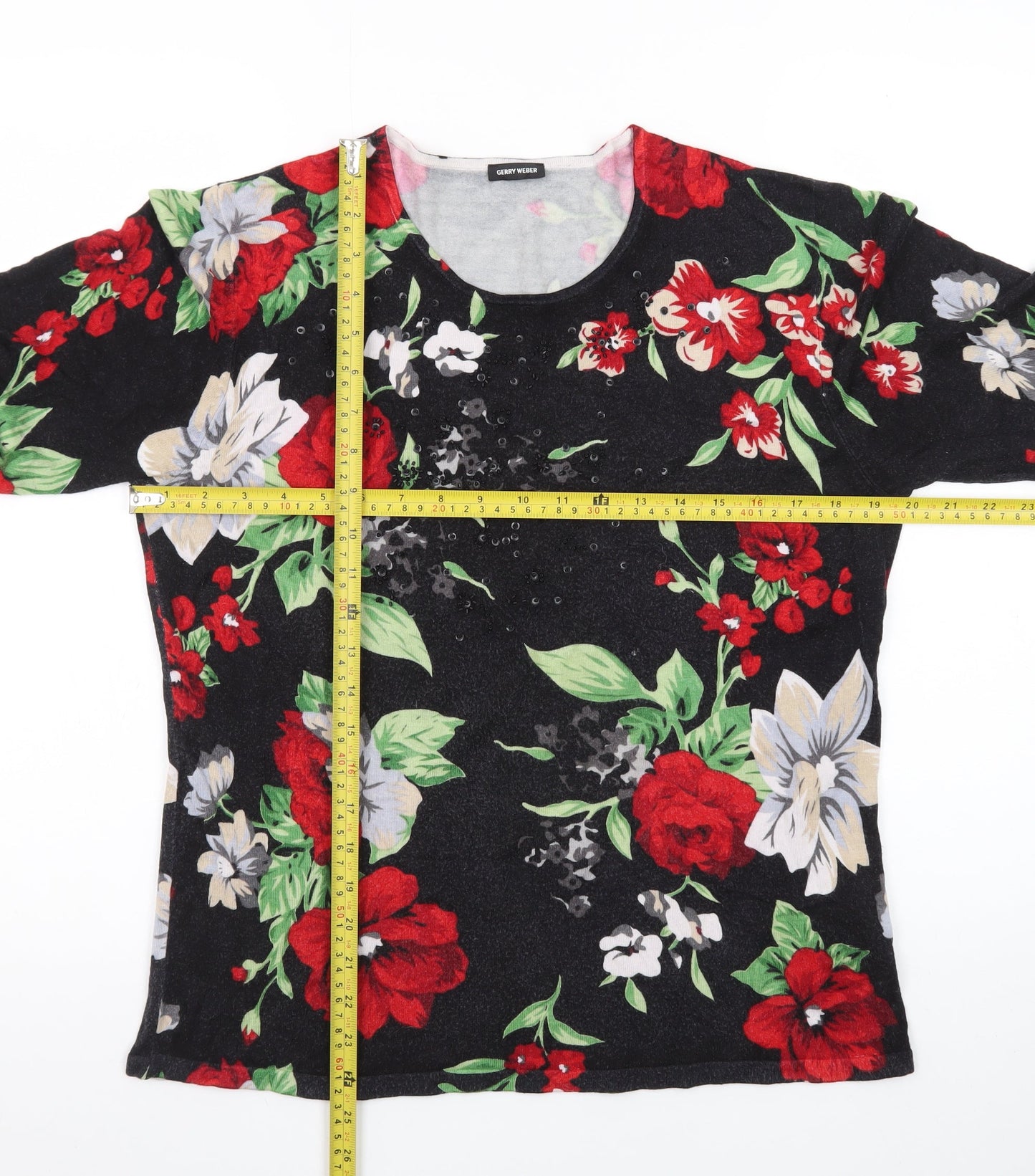 Gerry Weber Women's Multicoloured Floral Sequin Knit Jumper Size 16