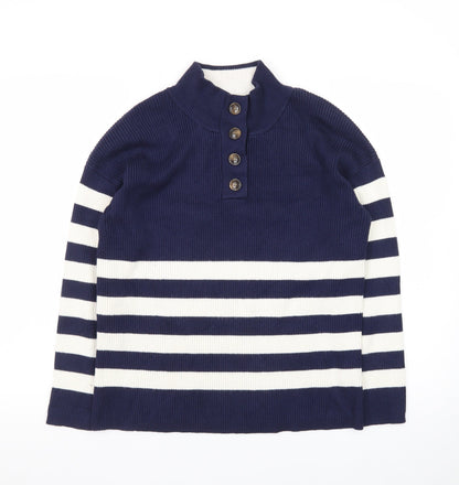 Crew Clothing Women’s Blue Striped Henley Mock Neck Jumper Size 10