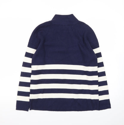 Crew Clothing Women’s Blue Striped Henley Mock Neck Jumper Size 10