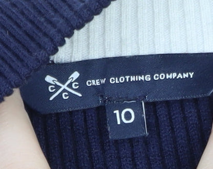 Crew Clothing Women’s Blue Striped Henley Mock Neck Jumper Size 10