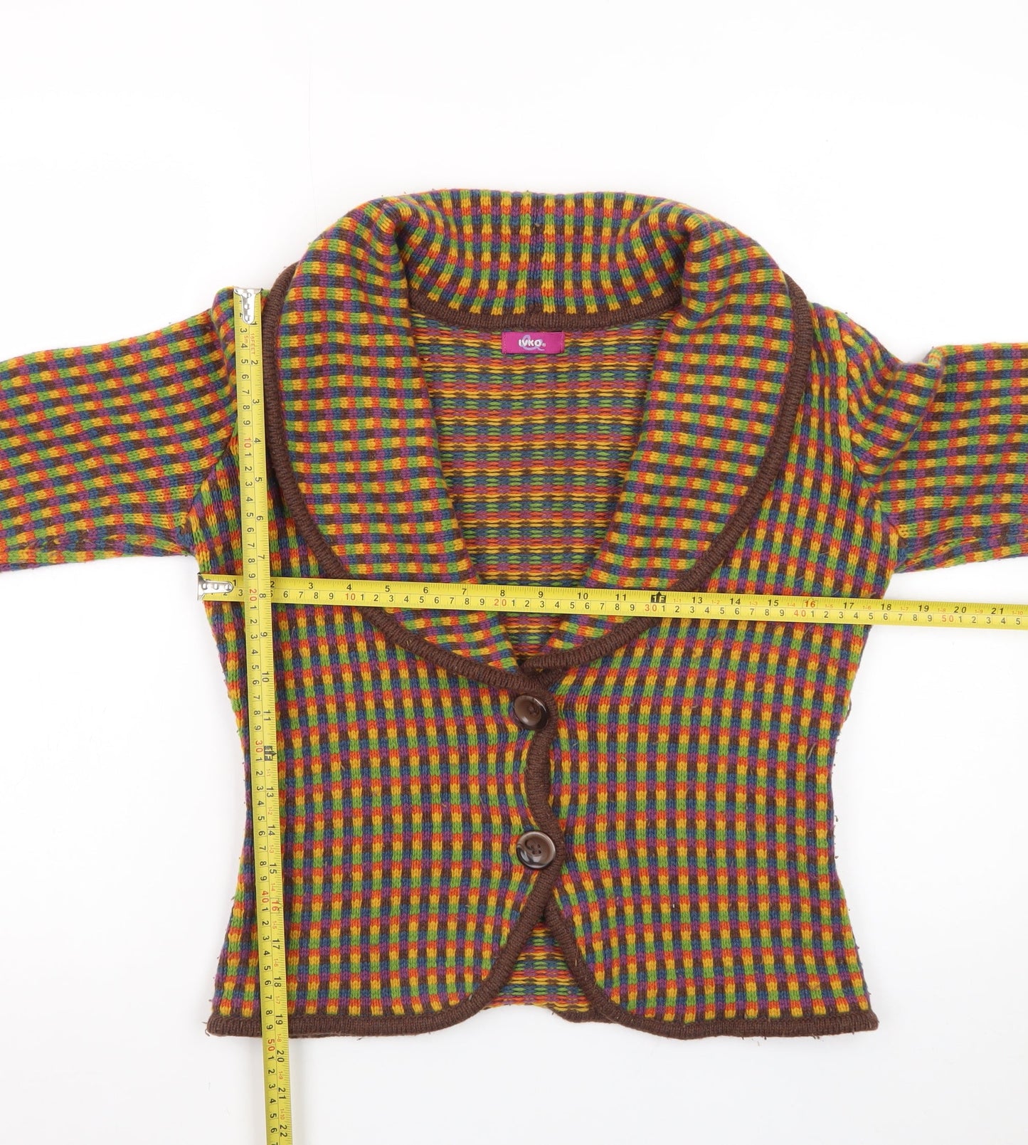Ivko Women's Multicoloured Wool Check Cardigan Size S