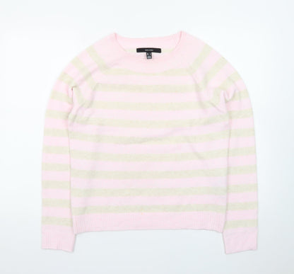 Vero Moda Women's Pink Striped Crew Neck Wool Jumper M