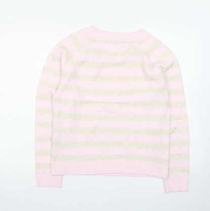 Vero Moda Women's Pink Striped Crew Neck Wool Jumper M