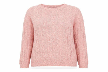 Jumper Women Pink Cable-Knit Crew Neck Cotton Pullover L