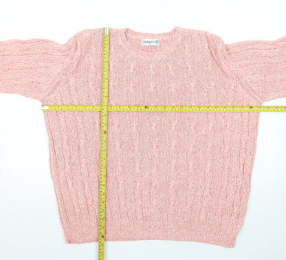 Jumper Women Pink Cable-Knit Crew Neck Cotton Pullover L