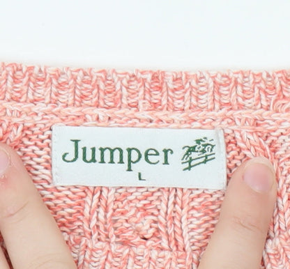 Jumper Women Pink Cable-Knit Crew Neck Cotton Pullover L