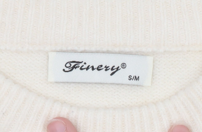 Finery Women Beige Fair Isle Knit Jumper Size S/M Crew Neck Winter