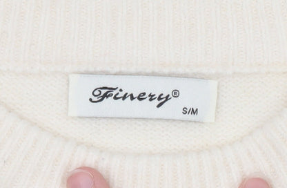 Finery Women Beige Fair Isle Knit Jumper Size S/M Crew Neck Winter