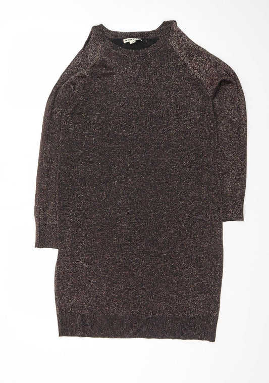 Whistles Womens Brown Metallic Knit Bodycon Dress Size 10