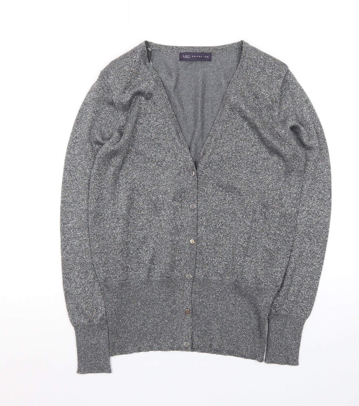 Marks and Spencer Women Grey Size 10 Metallic Button Cardigan