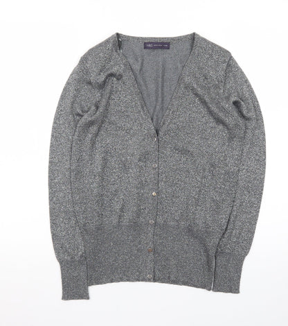 Marks and Spencer Women Grey Size 10 Metallic Button Cardigan