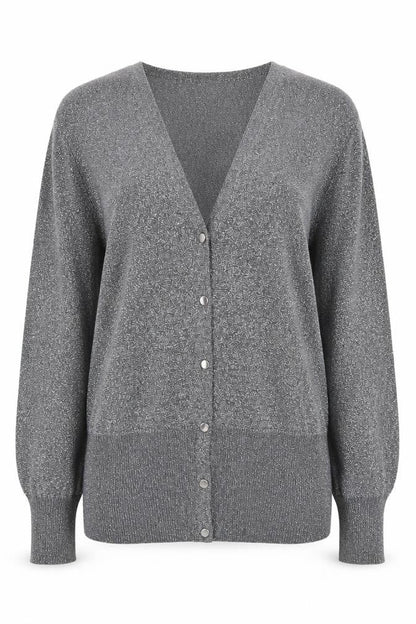 Marks & Spencer Women Grey Size 10 Metallic Button Cardigan
