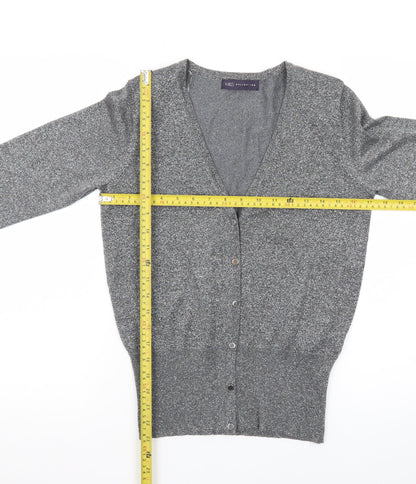 Marks and Spencer Women Grey Size 10 Metallic Button Cardigan
