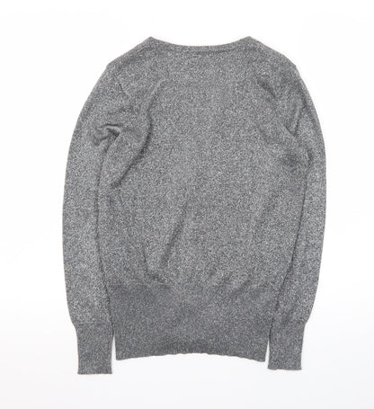 Marks and Spencer Women Grey Size 10 Metallic Button Cardigan