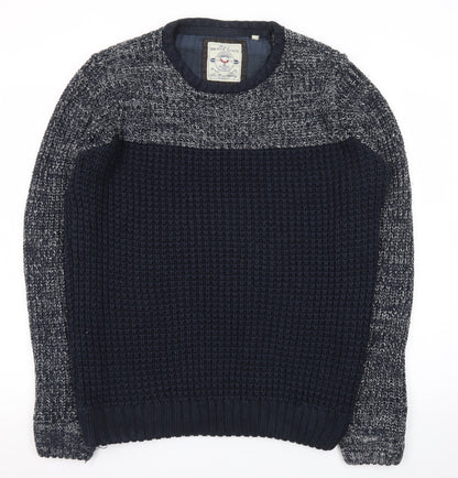 Brave Soul Mens Blue Waffle-Knit Crew Neck Jumper Size L
