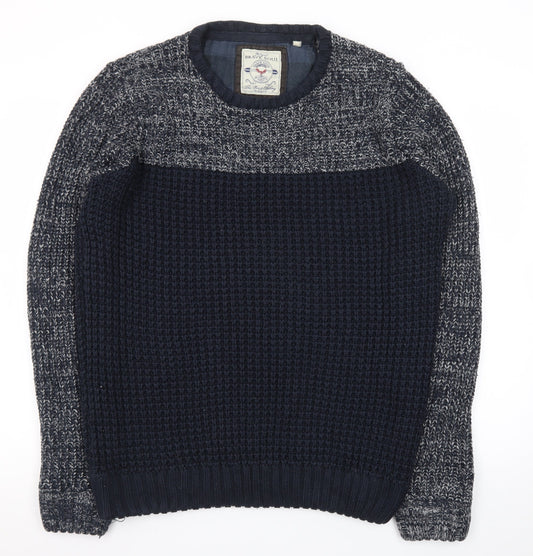 Brave Soul Mens Blue Waffle-Knit Crew Neck Jumper Size L