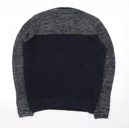 Brave Soul Mens Blue Waffle-Knit Crew Neck Jumper Size L