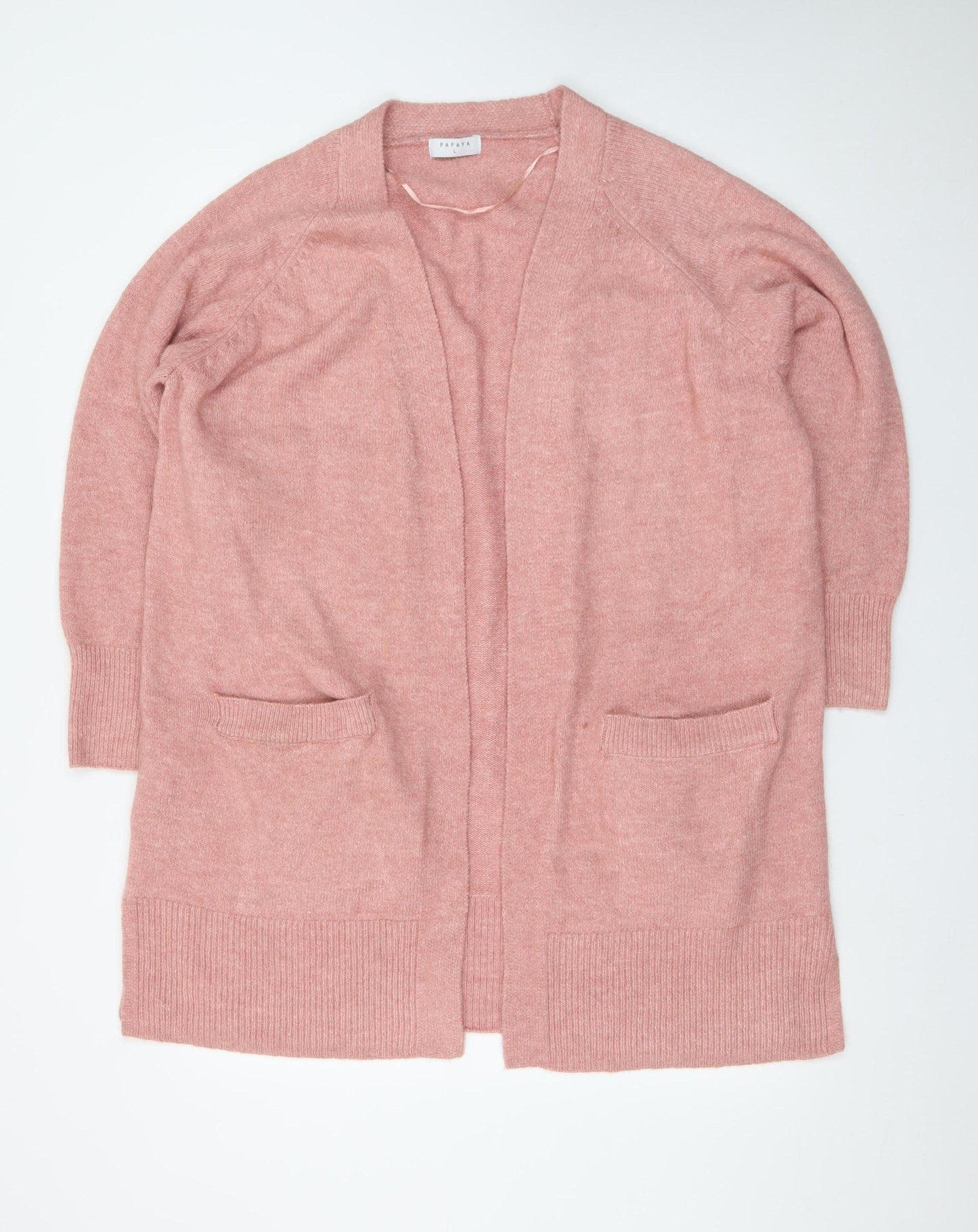 Papaya Women Pink Longline Open Cardigan L Acrylic Blend Knit