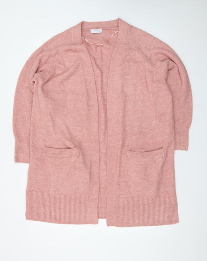 Papaya Women Pink Longline Open Cardigan L Acrylic Blend Knit
