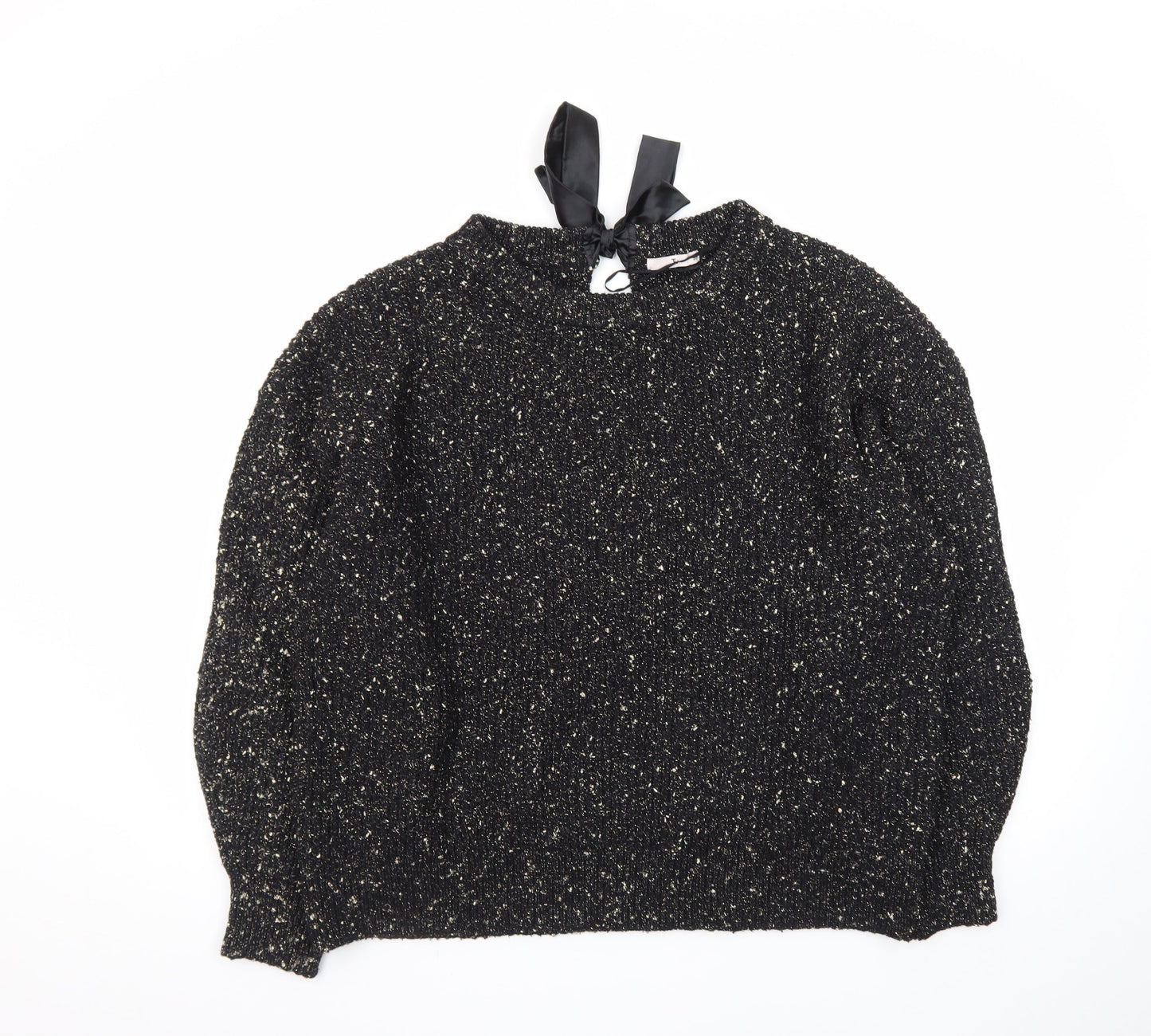 Tu Women Black Metallic Knit Bow Back Jumper Size 20
