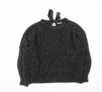 Tu Women Black Metallic Knit Bow Back Jumper Size 20