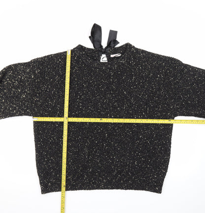 Tu Women Black Metallic Knit Bow Back Jumper Size 20