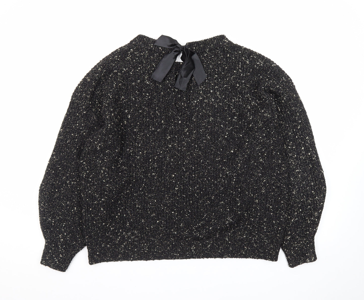 Tu Women Black Metallic Knit Bow Back Jumper Size 20
