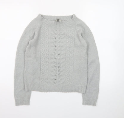Oasis Women Grey XS Cable-Knit Wool Blend Pullover Jumper