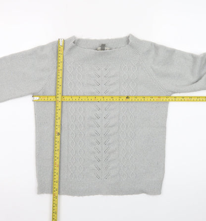 Oasis Women Grey XS Cable-Knit Wool Blend Pullover Jumper