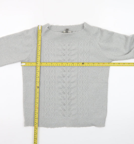 Oasis Women Grey XS Cable-Knit Wool Blend Pullover Jumper
