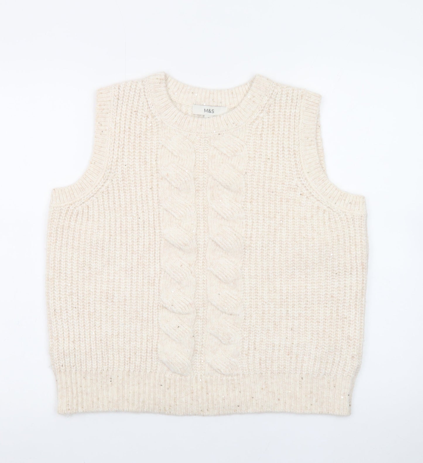 Marks and Spencer Womens Beige Cable Knit Sleeveless Vest Medium