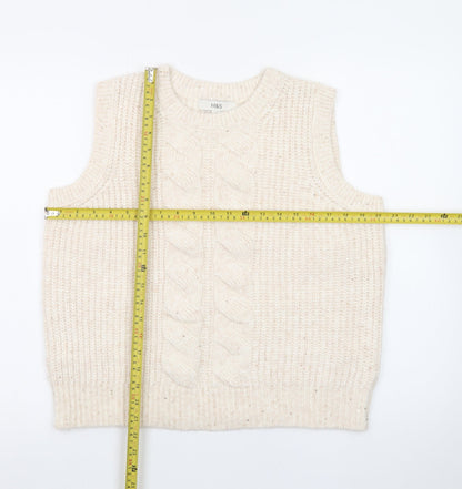 Marks and Spencer Womens Beige Cable Knit Sleeveless Vest Medium