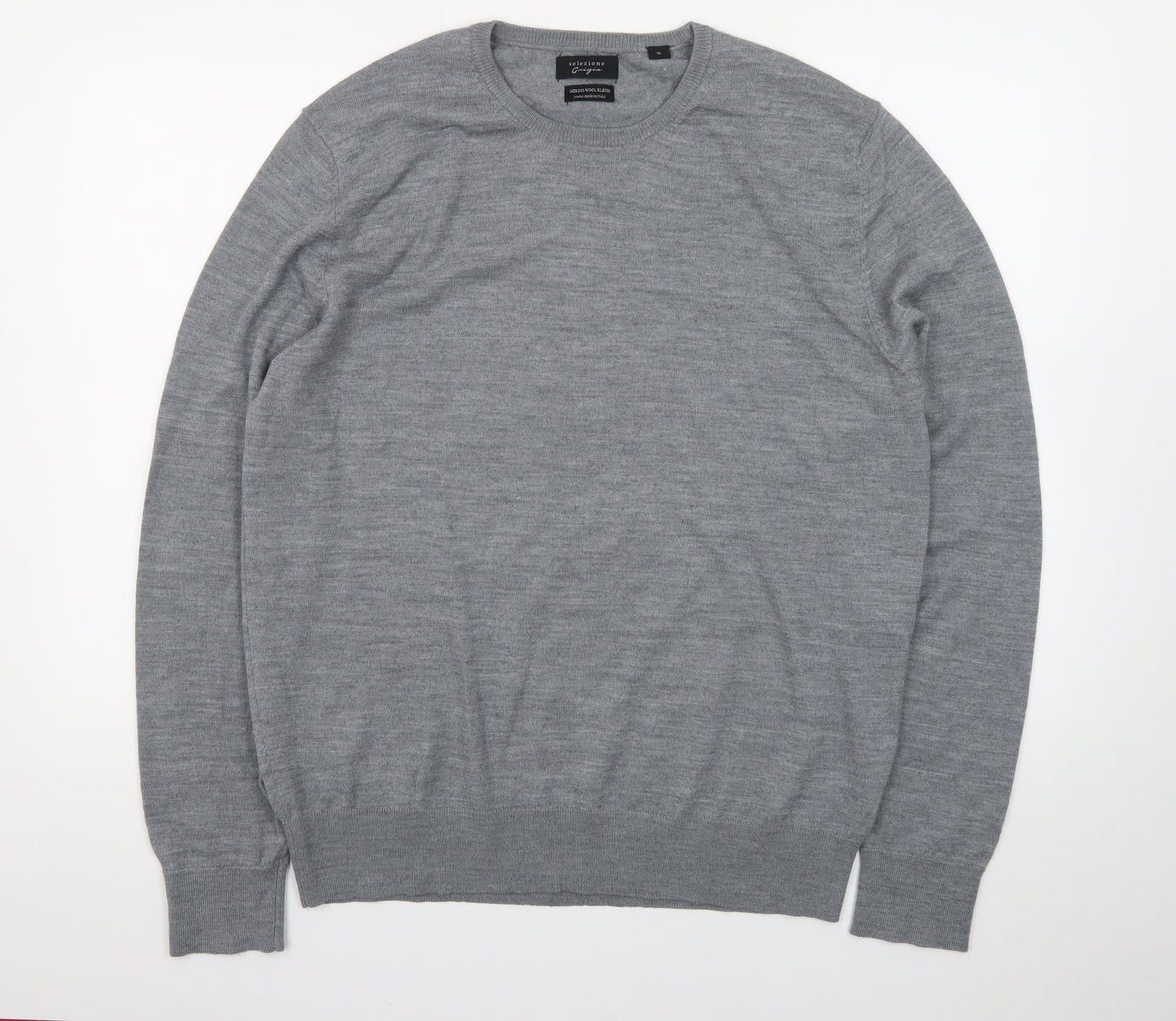 Selezione Grigio Men's Grey XL Merino Wool Crew Neck Pullover Jumper