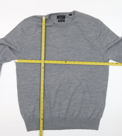 Selezione Grigio Men's Grey XL Merino Wool Crew Neck Pullover Jumper