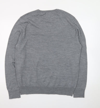 Selezione Grigio Men's Grey XL Merino Wool Crew Neck Pullover Jumper