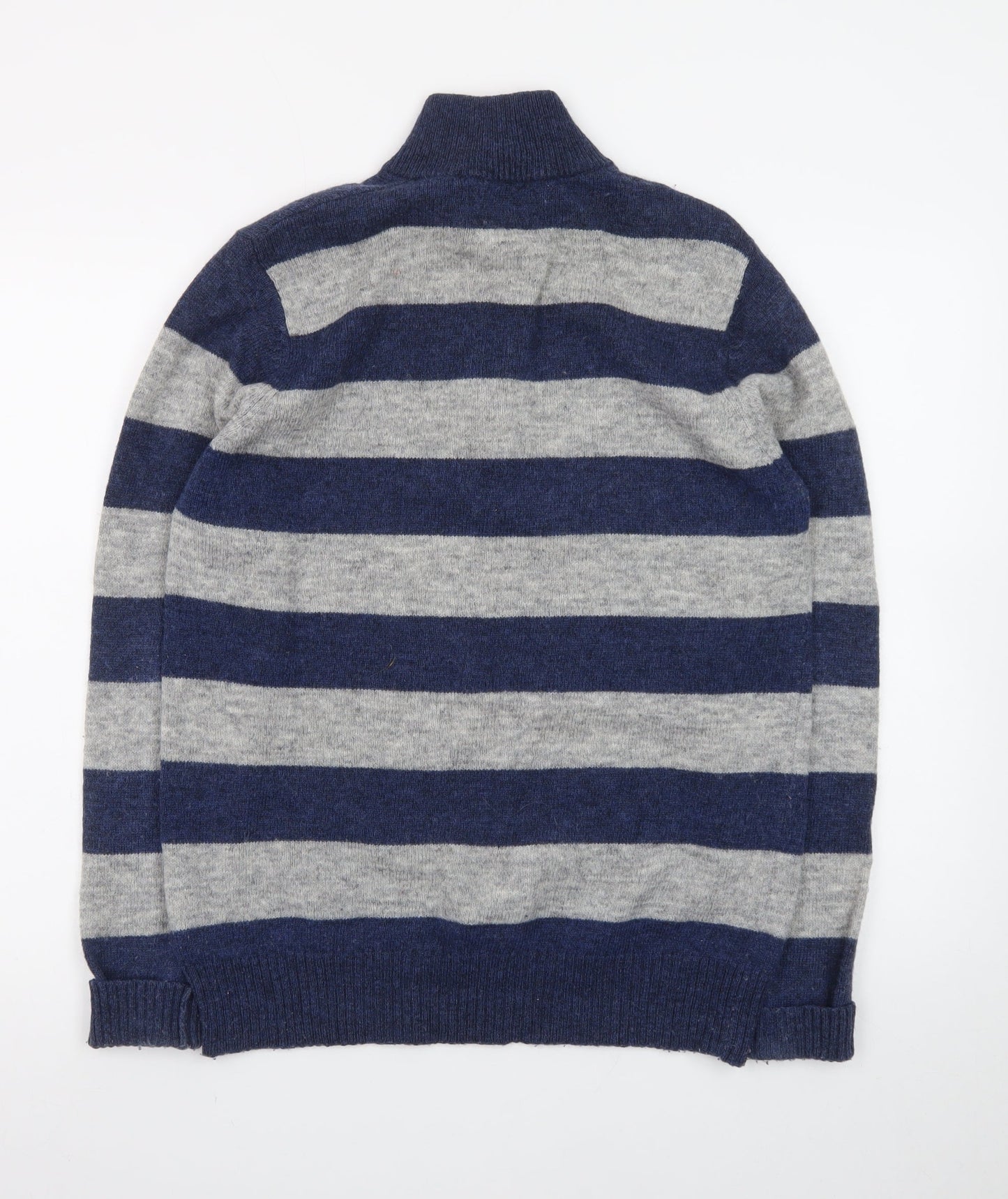 Jack Russell Men’s Blue Grey Striped 1/2 Zip Wool Jumper M