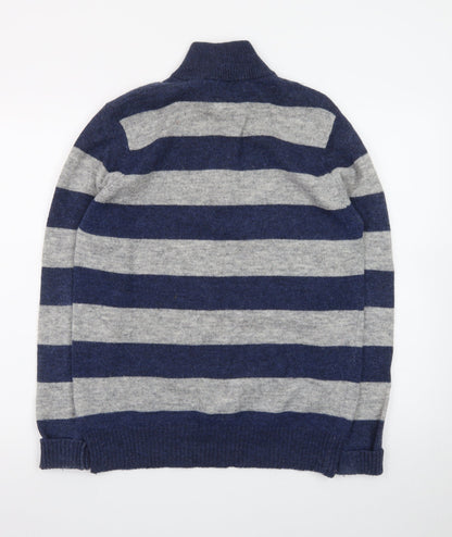 Jack Russell Men’s Blue Grey Striped 1/2 Zip Wool Jumper M