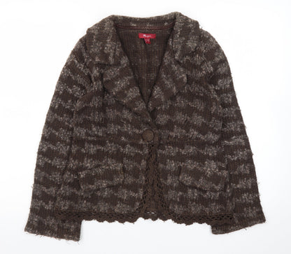 Monsoon Women's Brown Wool Blend Collared Cardigan Size 10