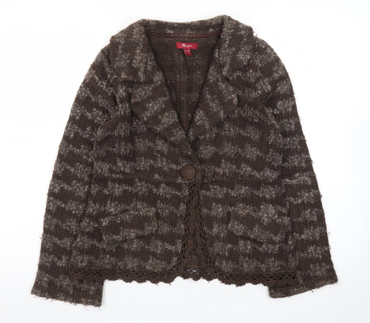 Monsoon Women's Brown Wool Blend Collared Cardigan Size 10