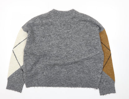 Marks and Spencer Women's Grey Argyle Wool Blend Pullover Jumper M