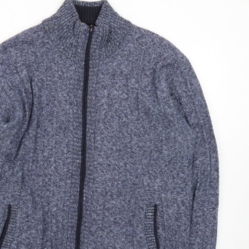 Kaidite Men's Blue 2XL Full Zip Knit Jumper High Neck