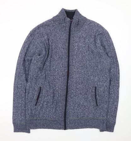 Kaidite Men's Blue 2XL Full Zip Knit Jumper High Neck