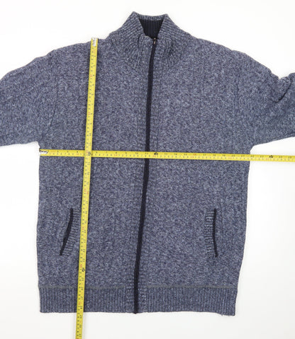 Kaidite Men's Blue 2XL Full Zip Knit Jumper High Neck